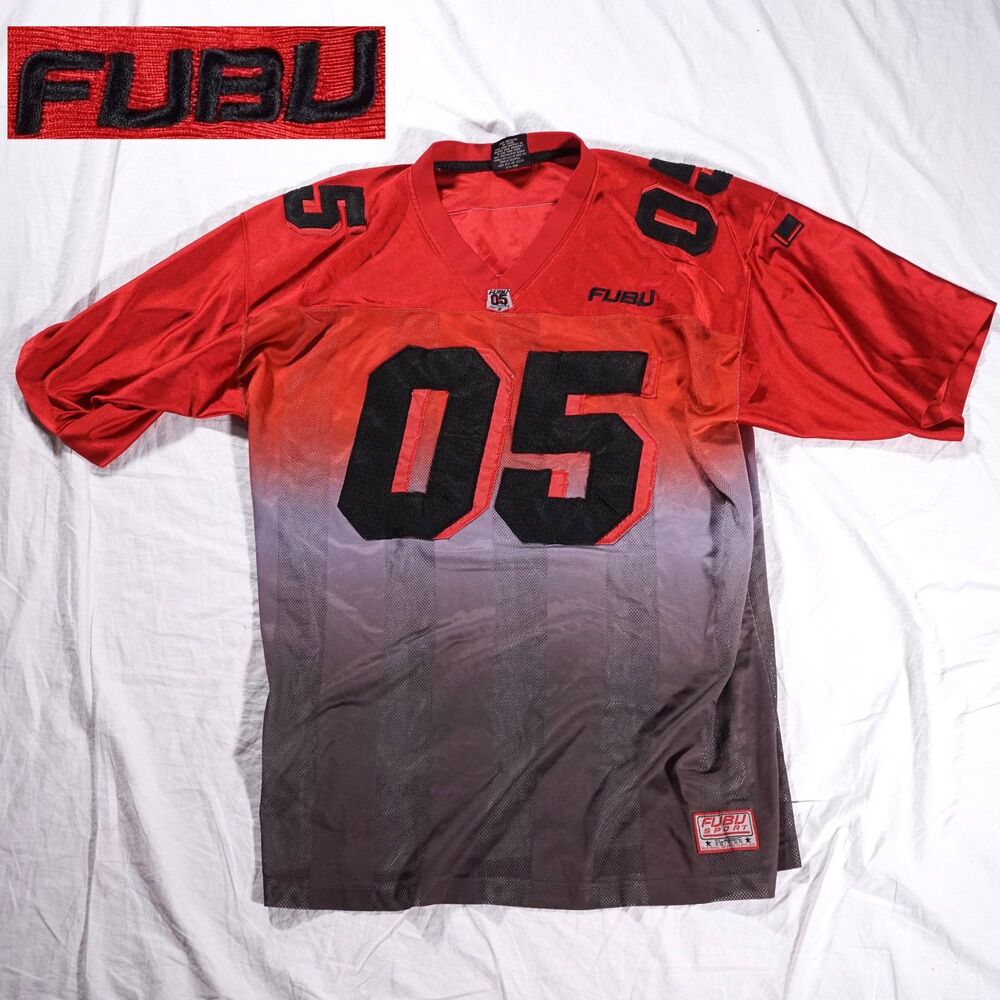 FUBU Collection Vintage Football Jersey Red Gradient Stripe Y2K Mens XL